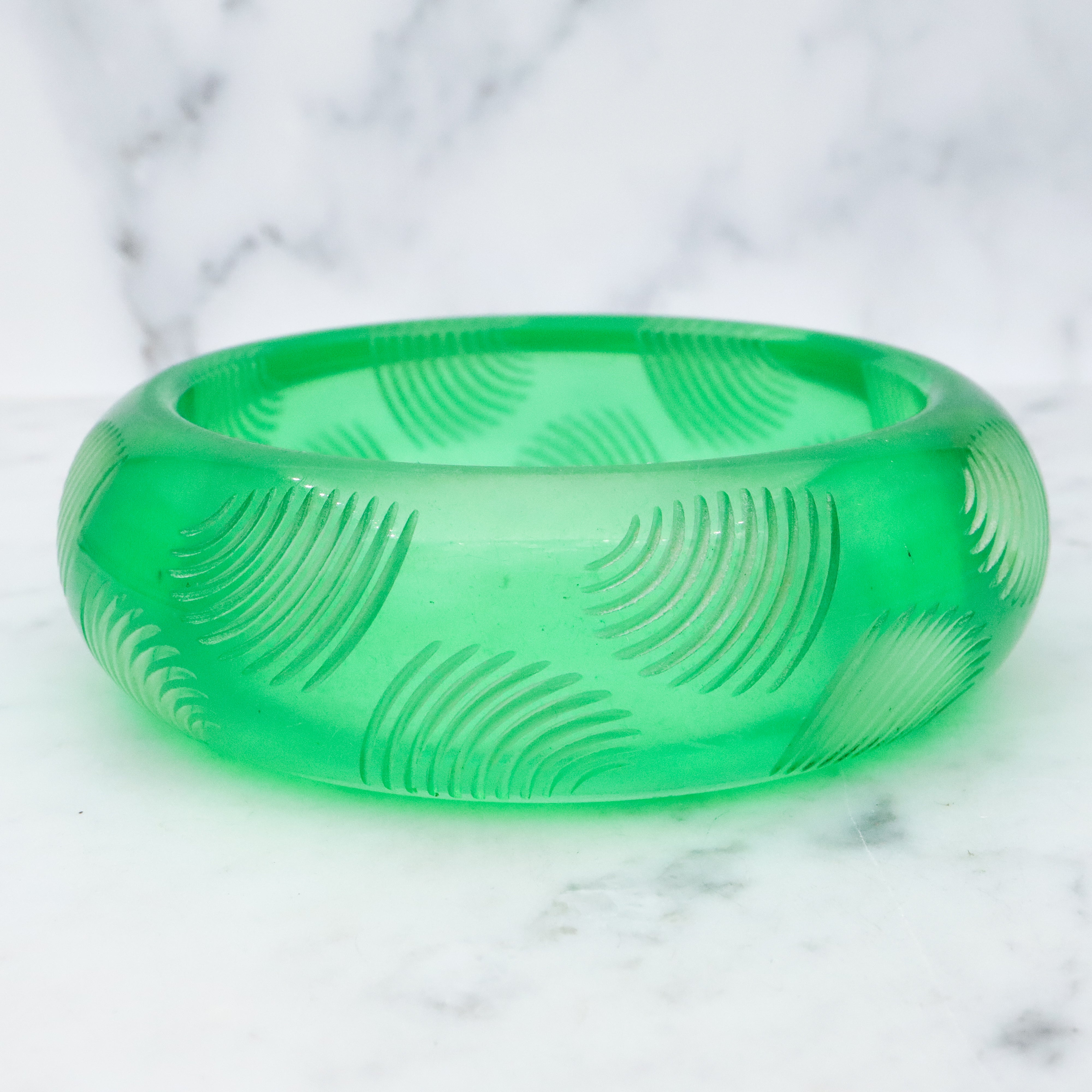 Pair of Bill Schiffer Mid Century carved lucite chunky bangle bracelets